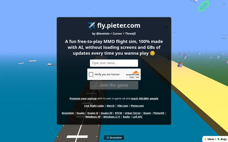 Screenshot of fly.pieter.com