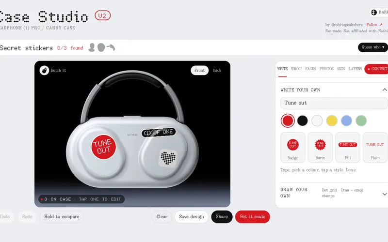 Screenshot of Nothing Headphone Sticker Studio