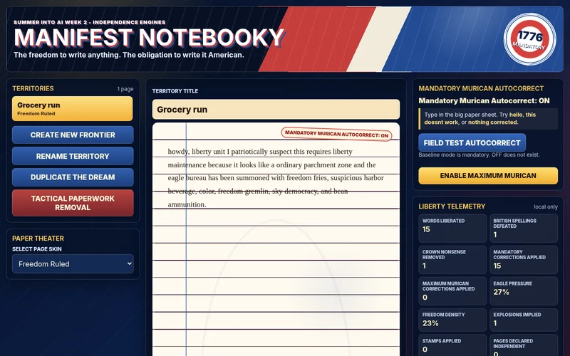 Screenshot of Manifest Notebooky